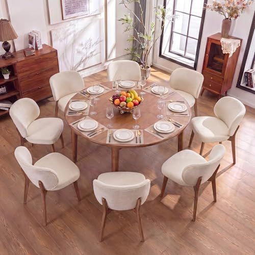 Image of YOUNIKE Dining Chairs Set of 8 Modern Kitchen Dining Room Chairs Beige | Chenille Fabric Upholstered Armless Side Accent Chair with Back Wide Padded Seat Wooden Leg, Soft, Breathable, Comfortable