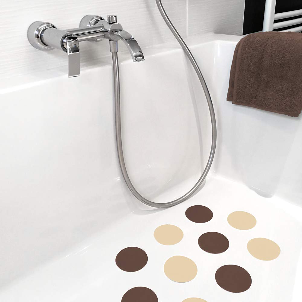 AnTina TAPES Adesivo marrone antiscivolo come cuscinetti per doccia e vasca da bagno, adesivo certificato, antiscivolo e autoadesivo, come tappetino da bagno (10 pezzi, 9 cm (diametro), marrone)