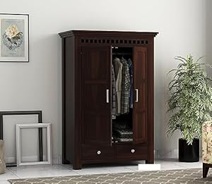 KARINA FURNITURE Wooden Wardrobe for Clothes | Sheesham Wood 2-Door Wardrobe & 2 Shelves Storage | Solid Wood Large Cupboard Almirah: Storage Cabinet for Your Living/Bedroom (Design 108)