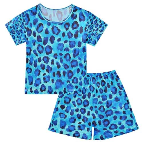 senya Short Sleeve Pajamas Sets Summer Cotton Sleepwear Blue Black Leopard