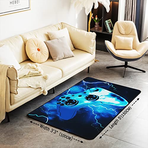 Homemissing Gamer Area Rug 100x150cm Blue Lightning Gamepad Living Room Rugs For Bedroom Home Decorative Modern Game Console Controller Carpet Ultra Soft Non-Slip Indoor Floor Mat - Image 2