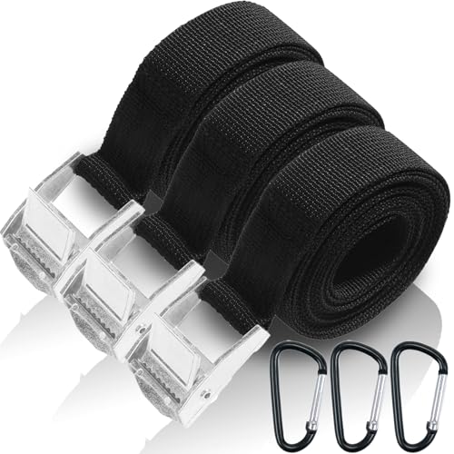 REJOECE Ratchet Tie Down Straps 3pcs, 3m x 25mm Heavy Duty Lashing Straps, Adjustable Black Bike Rack Straps Tensioning Belts with Quick Release Cam Bukle for Vans,Motorcycle,Trucks,Trailer,Luggage