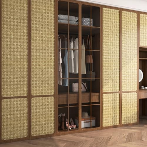 FunStick 24"x200" Retro Tan Brown Wallpaper Peel and Stick Grass Cloth Wallpaper Rolls for Bathroom Living Room Walls Removable Fabric Contact Paper for Cabinets Drawers Desk Self Adhesive Wall Paper by FunStick - Image 6