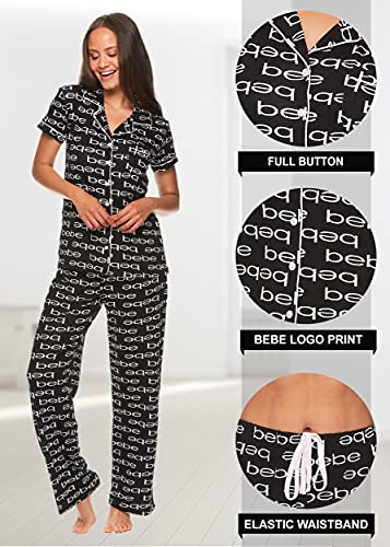 Image of bebe Womens 2 Piece Bridesmaid Pajamas Set Short Sleeve Button Down Shirt and Pants