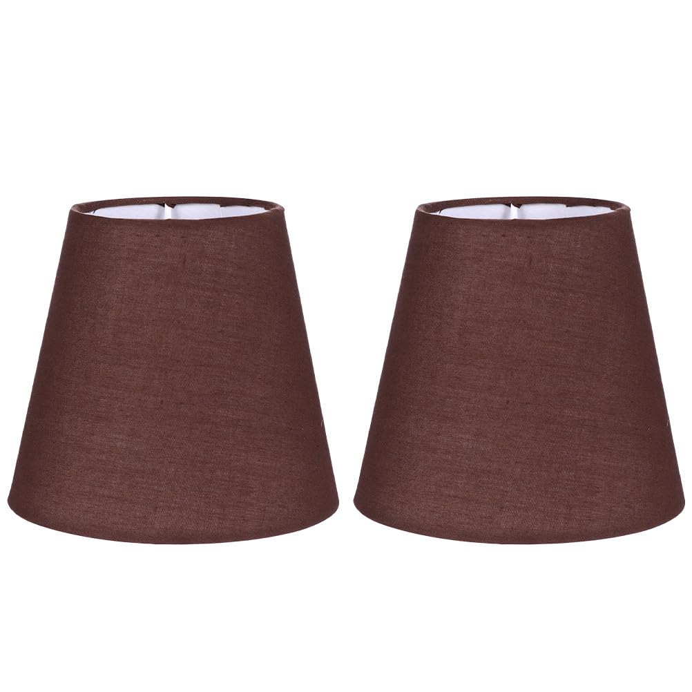 HOMSFOU 2Pcs Cloth Lamp Shades 5.51In Fabric Covers for E14 Chandeliers Wall Lamps Brown Linen Lamp Shade Accessories for Bedroom Living Room