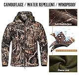 CARWORNIC Herren Camo Ruhige Jagdjacke Wasserdicht Softshell Fleece Gefüttert Camouflage Outdoor Wandern Angeln Mantel, Schilf Camo, XL