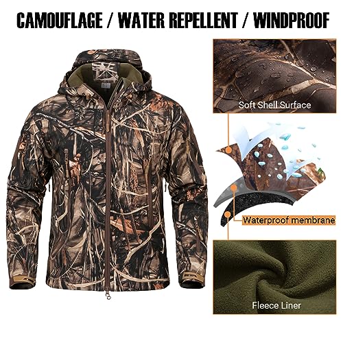 CARWORNIC Men\'s Camo Quiet Hunting Jacket Waterproof Softshell Fleece Lined Camouflage Silent Hunting Clothes Windproof Outdoor Work Safari Hiking Fishing Coat - Thumbnail 3