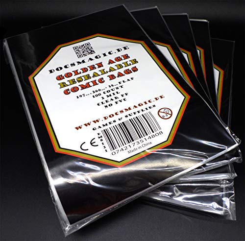 docsmagic.de 5 x 100 Resealable Golden Age Size Comic Bags 197 x 266-2 Mil