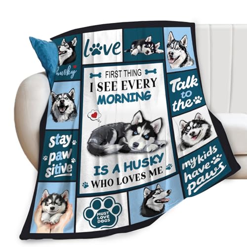 Lovira Siberian Husky Throw Blanket Dog Print Blankets Gifts for Couch Sofa Bed Stuff Decor Lightweight Soft Cozy Fleece Plush Warm Flannel Bedding for Lover Men Women 40"x50"