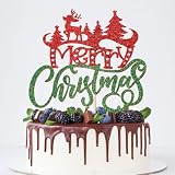 Verherer Merry Christmas Cake Topper, Red & Green Xmas Holiday Cake Decorations, for Winter, New Year Party, Christmas Theme Party Cake Decorations