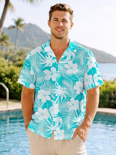 Image of Yoimira Hawaiian Shirts for Men, Print Mens Casual Short Sleeve Button Down Shirts Floral Aloha Beach Shirt