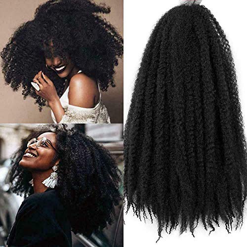 4Pcs Crochet Marley/ Havana Braids Hair Synthetic Afro Kinky 4Pcs/ Lot 18 Inch Women Fashion Twist Crochet Braiding Hair Extensions (18"- 4PCS, Natural Black)