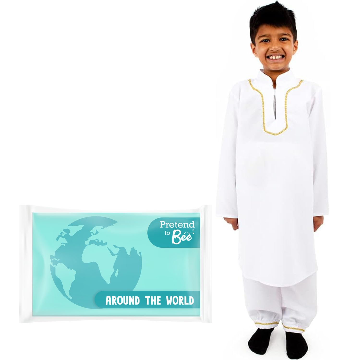 PRETEND TO BEEPRETEND TO BEE Indian Man/Boy Multicultural Dress Up Costume for Kids, 3-5 Years, White