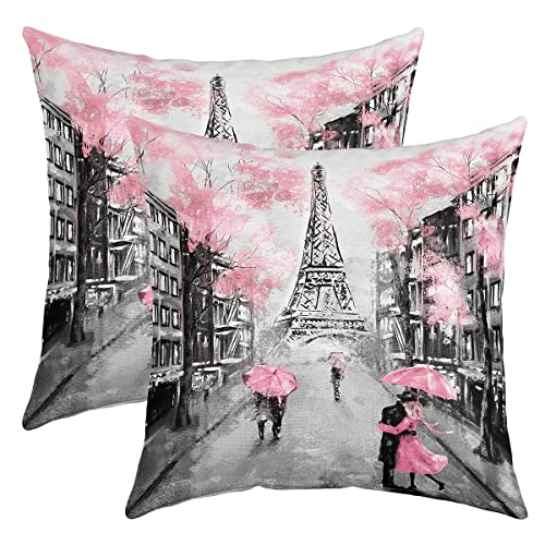 Lot de 2 Housses de Coussins 40x40 Paris Housse d'oreiller Tour Eiffel pour Canapé Maison,Taie d'oreiller Rétro Sur Le Thème de Paris,Coussin Décoratifs en...