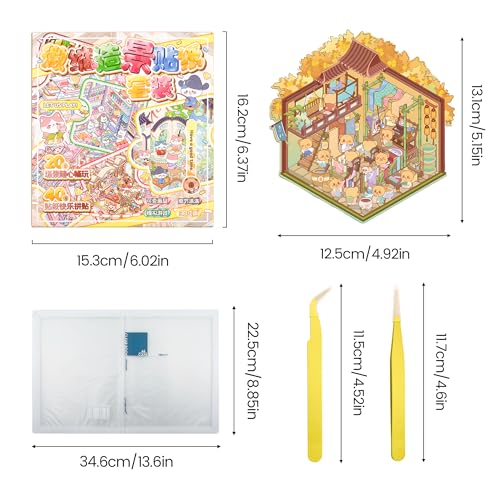 Livre d'autocollants 3D cosy pour adulte et enfant de 20 scènes créatives - 3