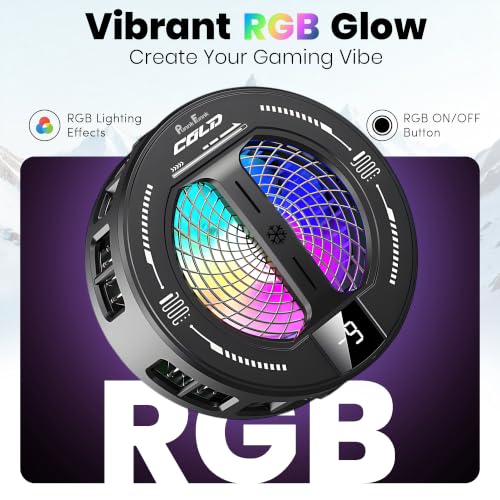 Image of PunnkFunnk Phone Cooler for Gaming, 5000 RPM 7-Blade Fan, RGB Light, Semiconductor Cooling Chip, Type-C Powered, LED Display, Clamp Mount Mobile Cooling Fan for Android & iOS (Black mint)