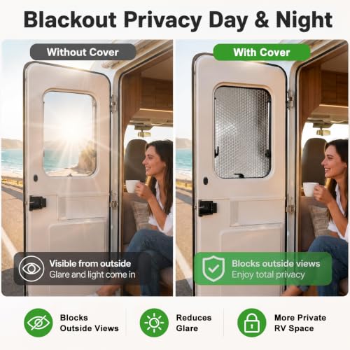 Image of RV Door Window Shade Cover, 16 inch x 25 inch Cut-to-Fit RV Blackout Window Cover with UV Protection and Privacy, Reflective Insulation Shade for Camper, Trailer, RV Door and Side Windows