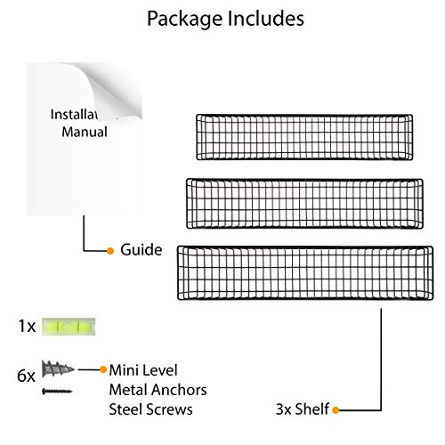 Wall35 Kansas Wall Mounted Black Bookshelf For Kids' Room Decor, Metal Wire Storage Basket Set Of 3 (Varying Sizes) #TOP5