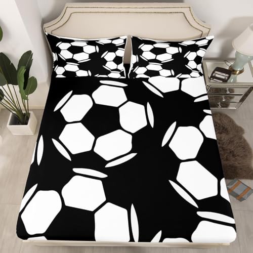 TACOKI Sabanas Bajeras 90x190 Infantil Fútbol Americano Sábanas Bajeras Patrón En Blanco y Negro Ajustable Suave y Cómoda Sabana Bolsillo Profundo 30 cm, para Grueso Colchón, Sabanas Cama 90 d4299