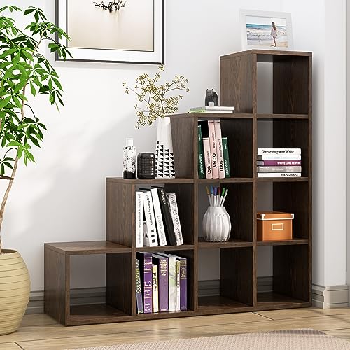 Image of Bniture 10 Tier Engineered Wood Open Book Shelf Wooden Bookshelf for Home & Study Room | Multipurpose Free Stand Book Case Storage Organizer for Living Room, Office & Home | Flower Wenge