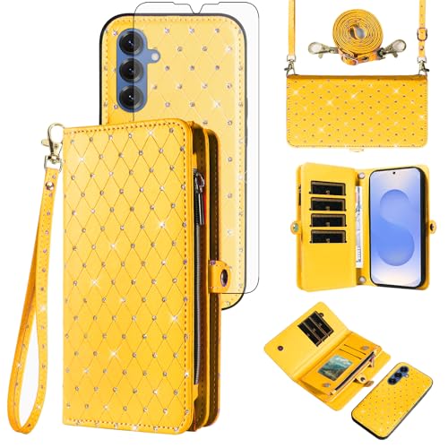 Étui Samsung Galaxy S25 Plus à rabat pailleté : élégance chic et protection intégrale avec bandoulière