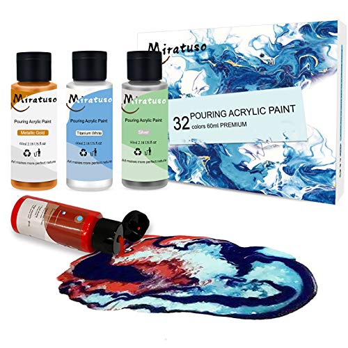 MIRATUSO Acrylic Pouring Paint Set 32 Colors 60ml (2oz) Pre-Mixed High Flow Acrylic Paint Art Supplies Pour Paint for Canvas, Paper, Wood and Stones