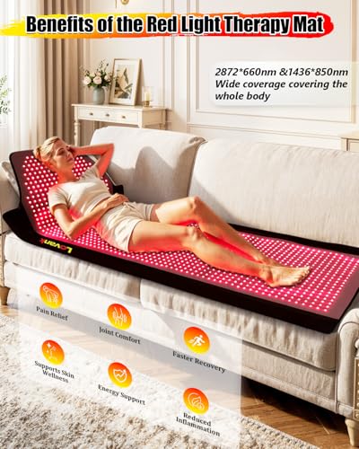 Image of Red Light Therapy Mat Full Body 72 inchx33 inch, 1436 LEDs, 660&850nm | Easy-Clean TPU, 3 Light Modes, 5 Intensity Levels, Skin-Friendly for Everyday Home Use