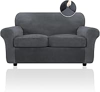 Vista 30 de FestiCorp Funda de sofá de terciopelo, fundas para sofás con 3 cojines, fundas elásticas de 4 piezas, fundas gruesas para muebles para perros y Camel