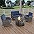 Belord 5 Piece Outdoor Patio Furniture Set with 50000 BTU Propane Fire Pit Table, Deep Seating Wicker Swivel Rocker Chairs and Loveseat Glider Patio Conversation Set for Deck Poolside Backyard Blue