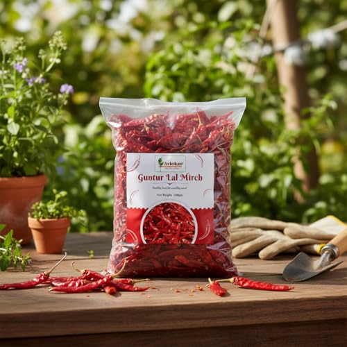 Image of Avlokan Guntur Stemless Red Chilli - 100% Natural, Hot & Spicy Dried Red Chilli | Guntur Sabut Lal Mirch (Guntur Stemless Red Chilli, 500 grams)