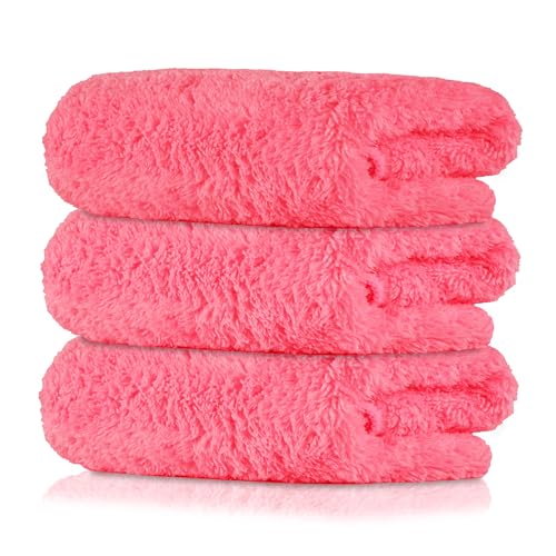 Image of Kuber Industries 3 Pcs 30x60 cm Microfiber Cleaning Cloth for Mirror, Window, Car and Bike | 350 GSM Dusting Cloth for Home | Absorbent Bathroom & Kitchen Cleaning Towel | Pink