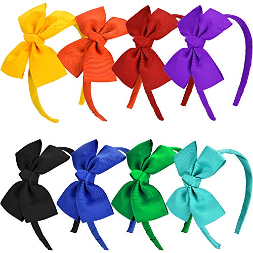 Blulu 8 Pieces Bow Tie Headband Bow Head Wraps Grosgrain Ribbon Hair Band Hair Accessories for Baby Girls Favors, 8 Colors