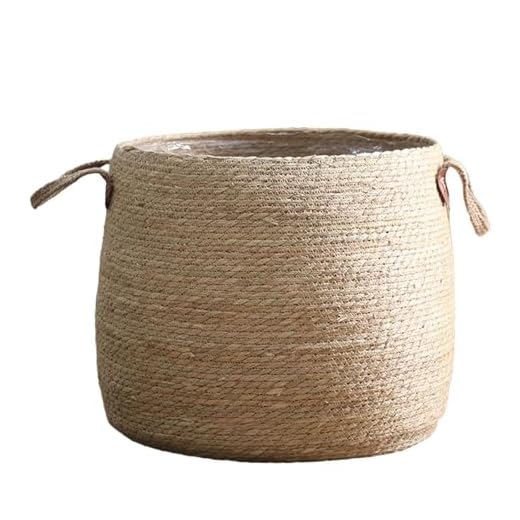 Generic Woven Plant Basket Planter Round Laundry Bag Flower Pots Decorative Storage Basket for Living Room Yard Lawn Garage, Beige, Large, Indoor/Outdoor