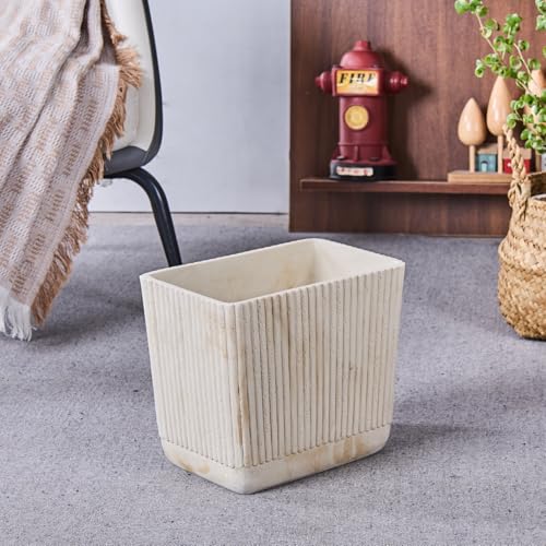 Image of Ribbed Natural Travertine Striped Textures Small Bathroom Trash Can 2.5 Gallon(9 Liter), Resin Heavy Sturdy Kitchen Garbage Can,Living Room Bedroom Trash Can, Decorative Wastebasket for Home, Office