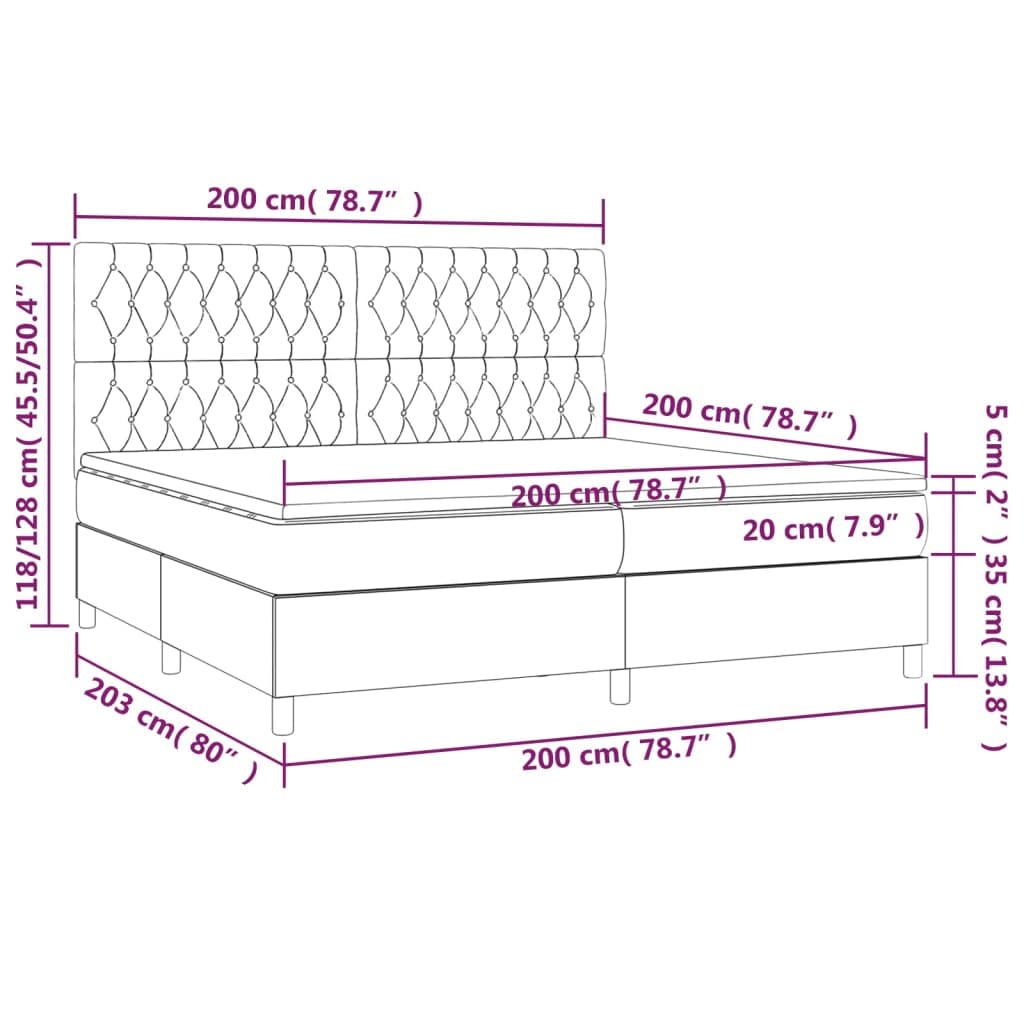 Cama con somier marrón oscuro, 200 x 200 cm, con colchón de muelles ensacados y top, cabecero de altura ajustable, cómoda cama doble para dormitorio, habitación de invitados, accesorios para