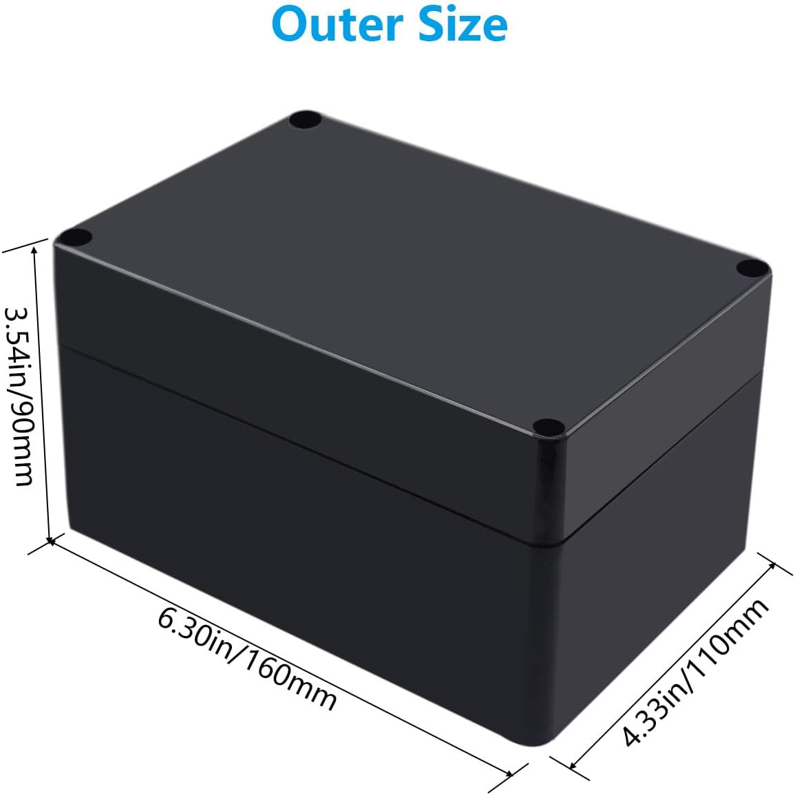Project Box ABS Black Electrical Boxes IP67 Outdoor Waterproof box Electronic Junction Box Power Enclosure with Cable Glands for DIY Project 6.3 x 4.3 x 3.5 inch (160x110x90mm)