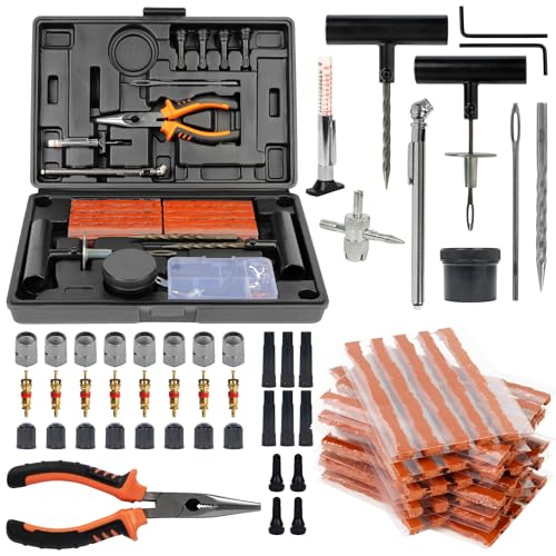 GADLANE Kit de Reparación de Neumáticos - 99 Piezas, Kit Completo Repara Pinchazos de Neumáticos Sin Cámara para Coche, Camión, Furgoneta, Remolque, R...