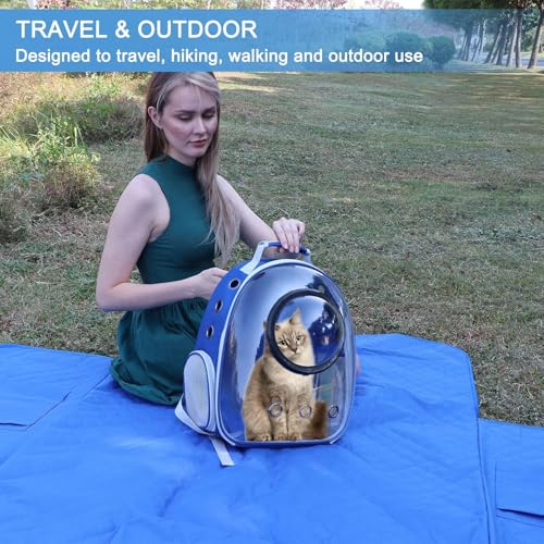 Image of Petzlifeworld Transparent Space Bubble Portable Pet Backpack Travel Carrier, Convenient Travel for Small Dog and Cat | Waterproof, Comfortable and Breathable (Blue)
