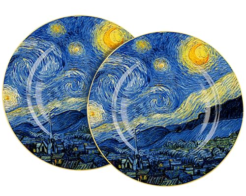 DUO ART GALLERY Dessertteller 2er Set STARRY NIGHT inspired by Van Gogh New Bone China Porzellan