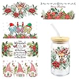 5 Sheets UV DTF Cup Wrap Christmas Theme 16oz Waterproof Rub on Transfers Cup Stickers for Crafting DIY Libby Glass Decals