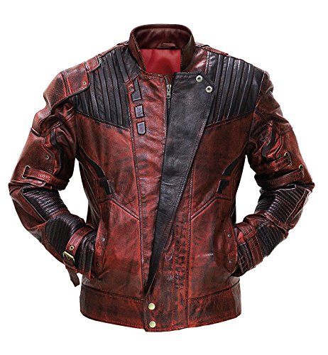 LP-FACON Mens Star Vol 3 Costume Cosplay Halloween Motorcycle Distressed Maroon Biker Faux Leather Jacket