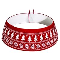 Alavuss 28\" Red Christmas Tree Collar for 7.5 ft 9 ft Xmas Tree Skirt Collars for Artificial Pencil Trees Base Stand Cover Knitted