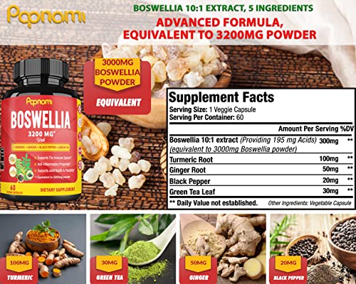 Boswellia Serrata Extract Capsules equivalent to 3200mg with Turmeric, Ginger, Black Pepper, Green Tea | Joint Back… - Image 3