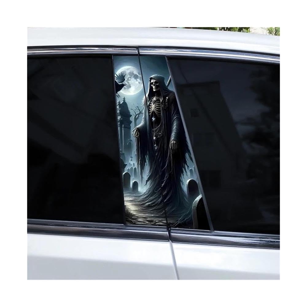 Body Parts 2pcs Knight Warrior Skull Car B-Pillar Vinyl Sticker Waterproof DIY(F)