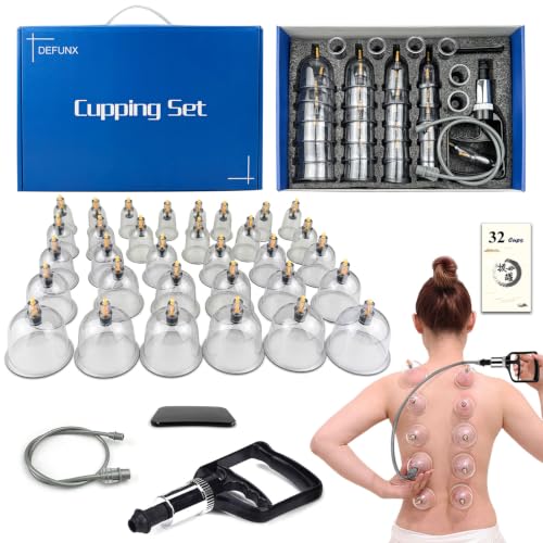 DEFUNX Cupping Therapy Set 32 Therapy Cups Cupping Set with Pump Professional Chinese Acupoint Cupping Therapy Sets Hijama for Cupping Massage Muscle&Joints