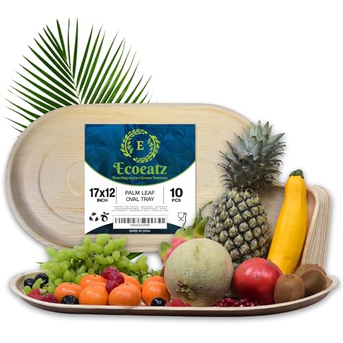 17" x 12" Oval Bamboo Serving Platters – 10 Pack Compostable & Di...