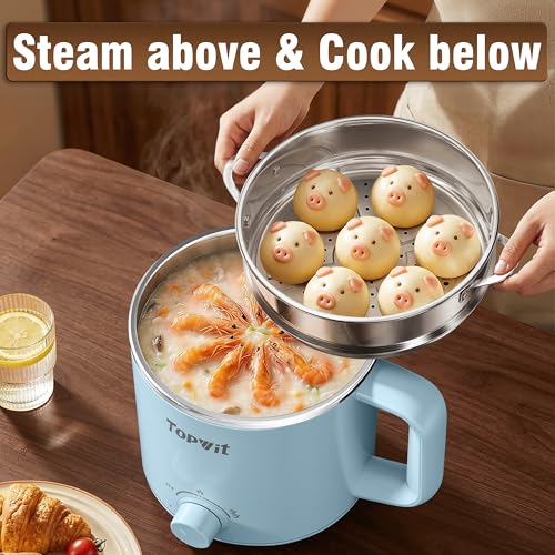 image for Topwit Hot Pot Electric with Steamer, 1.6L Ramen Cooker, Electric Pot 