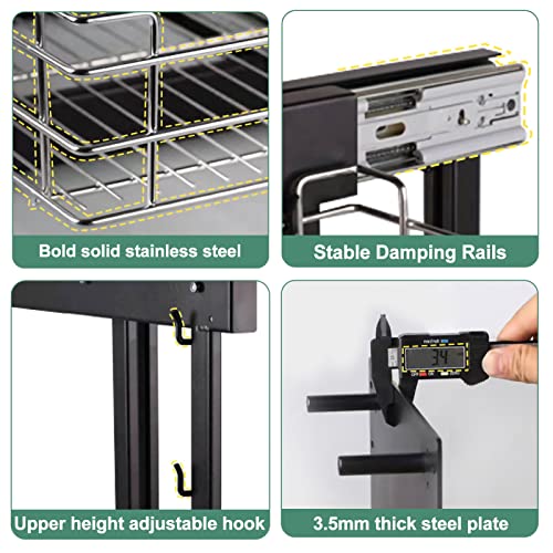 Meuble d'angle avec 4 paniers de rangement chromés – Organiseur de cuisine pour canettes, casseroles, poêles – Ouverture à gauche ou à droite
