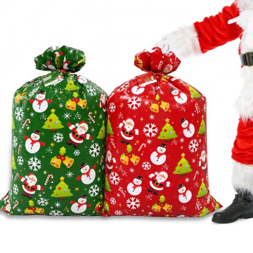 ROSAUI Weihnachtstüten groß, 2 Stück Geschenktüten Weihnachten mit Karten, grosser 91cm*142cm, Weihnachtssack XXL für Xmas Party