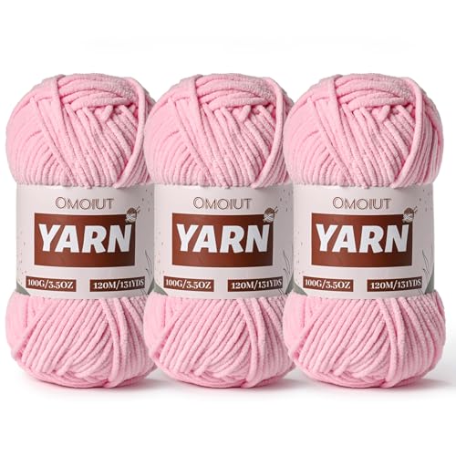Image of 3 Packs Plush Chenille Chunky Crochet Yarn - Baby Yarn for Crocheting Soft - Velvet Yarns Knitting for Blankets Crafts - Fluffy Amigurumi Yarns 300g / 393yd (3 Pink)